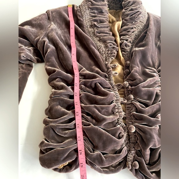 RARE☀️Vintage 100% Silk Crushed Velvet Romantic,Poet jacket with ruching.Size S - Picture 11 of 13
